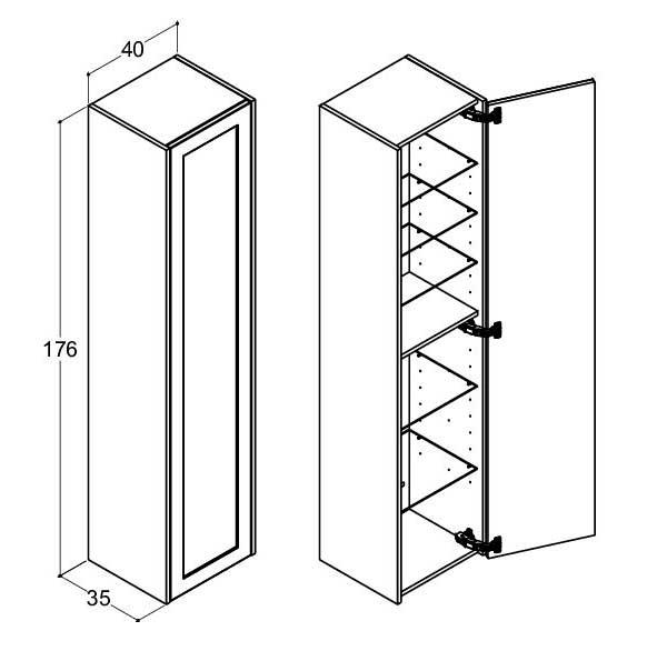 Dansani Luna Classic 40 h&oslash;jskab A m/1 l&aring;ge og rammefront - Venstreh&aelig;ngslet - Hvid mat