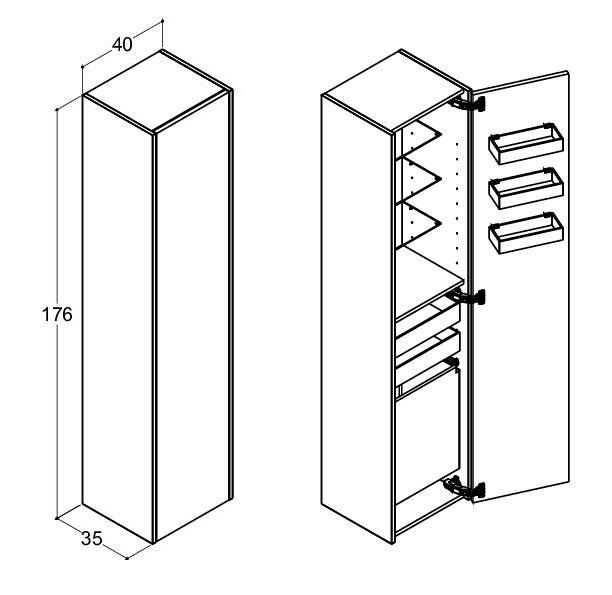 Dansani Luna Classic 40 højskab C m/vasketøjspose - Højrehængslet - Valgfri farve Dansani Luna Classic 40 højskab C m/vasketøjspose - Højrehængslet - Valgfri farve