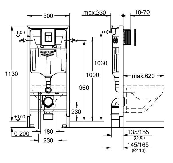 V&B O.novo Compact toiletpakke inkl. cisterne, sort betjeningsplade og s&aelig;de m/ soft-close