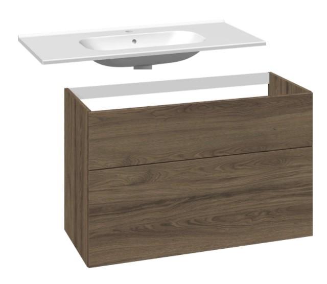 Dansani Luna Urban 100 m&oslash;bels&aelig;t m/Kantate vask og skuffer - H&oslash;j - Brun eg