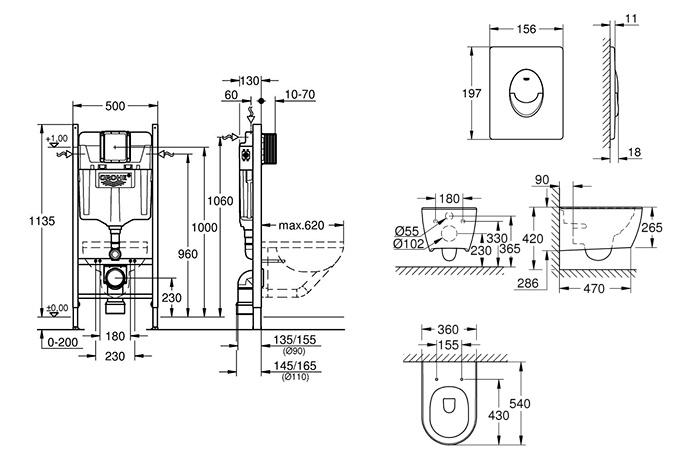 Grohe Essence toiletpakke inkl. s&aelig;de, cisterne og mat sort betjening