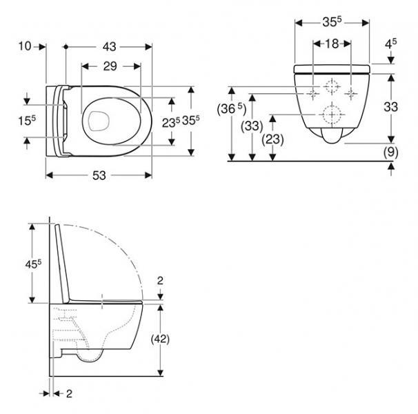 Geberit iCon rimless mat hvid væghængt toilet inkl. sæde m/SoftClose, Grohe cisterne og betjening i hvid Geberit iCon rimless mat hvid væghængt toilet inkl. sæde m/SoftClose, Grohe cisterne og betjening i hvid
