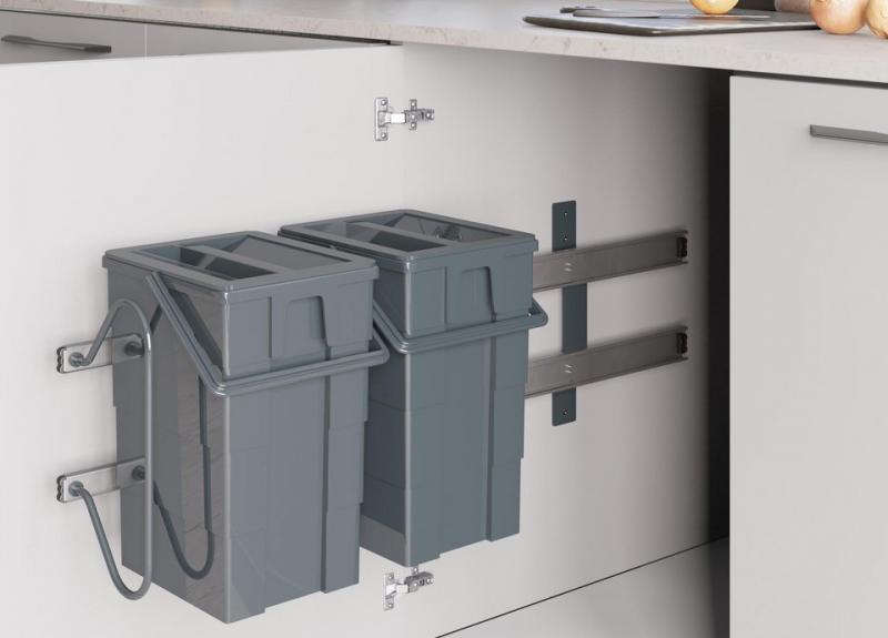 Affaldssystem m/udtræk og 2 spande Affaldssystem m/udtræk og 2 spande