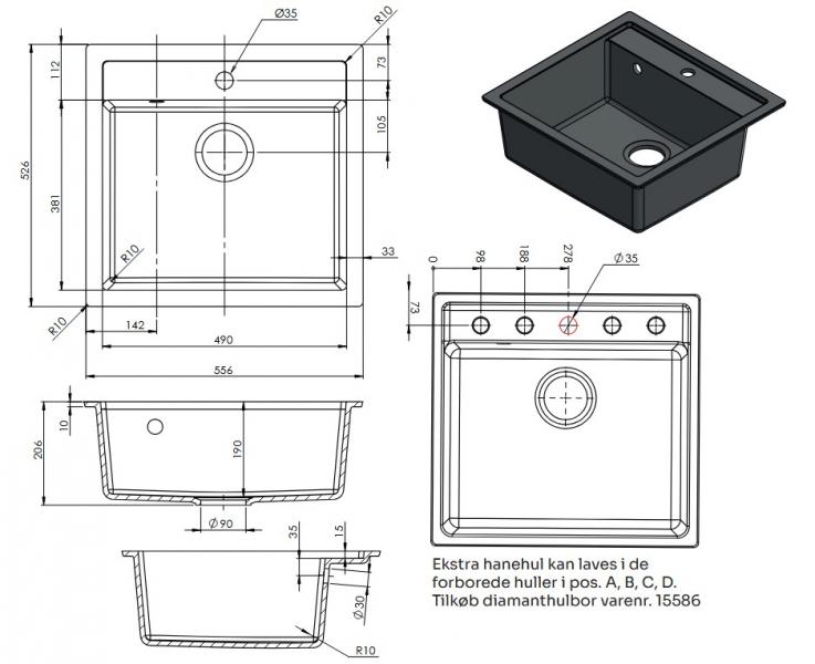 Lavabo Jupiter køkkenvask m/Kubus RS køkkenarmatur - Mat sort Lavabo Jupiter køkkenvask m/Kubus RS køkkenarmatur - Mat sort