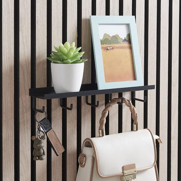 Sort hylde m/5 kroge til akustikpanel - Vandret/lodret