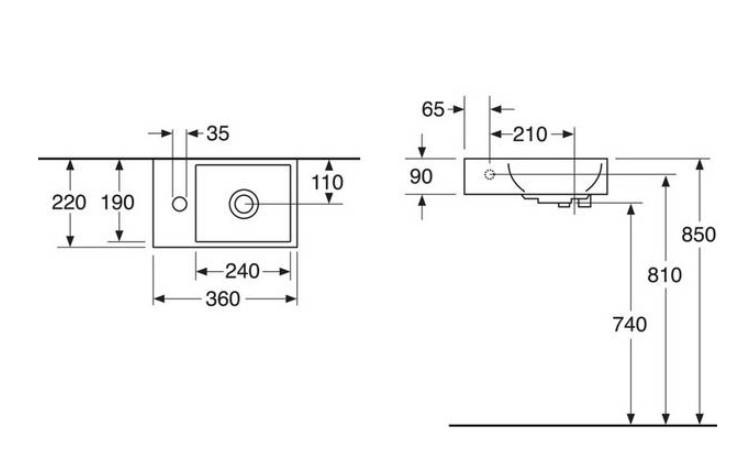 Gustavsberg Artic Small 36 h&aring;ndvask t/v&aelig;g - 1 hanehul h&oslash;jre