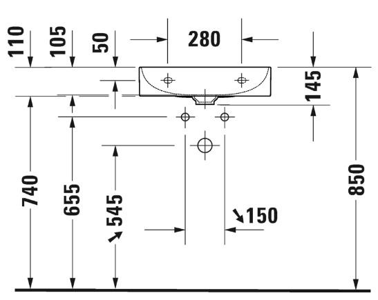 Duravit DuraSquare 50 m&oslash;belvask - 1 hanehul - Uden overl&oslash;b