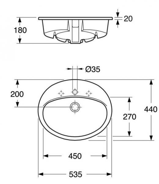 Gustavsberg 53 h&aring;ndvask t/nedf&aelig;ldning - Med overl&oslash;b - Med 1 hanehul