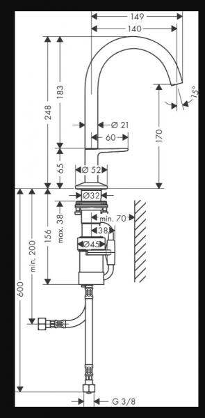 Hansgrohe AXOR One Select 170 h&aring;ndvaskarmatur m/push-open bundventil - Mat sort