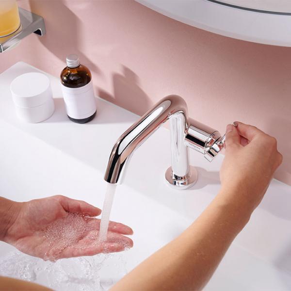 hansgrohe Tecturis S Fine h&aring;ndvaskarmatur 110 m/CoolStart, EcoSmart+ og push-open bundventil - Krom