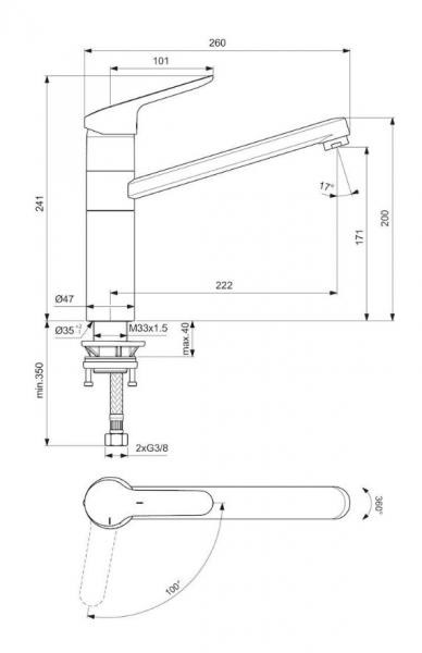 Ideal Standard Ceraflex køkkenarmatur m/koldstart og svingtud - Høj tud Ideal Standard Ceraflex køkkenarmatur m/koldstart og svingtud - Høj tud
