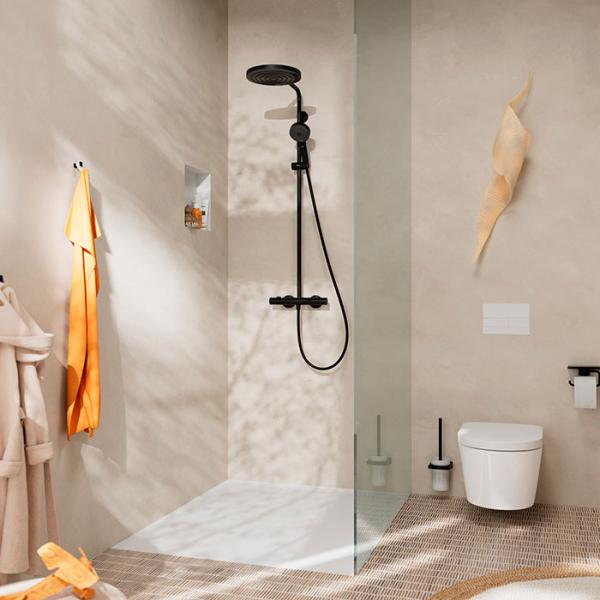 hansgrohe Pulsify S Puro 260 Showerpipe 1jet m/EcoSmart, EcoStat Fine og 3jet h&aring;ndbruser - Mat sort