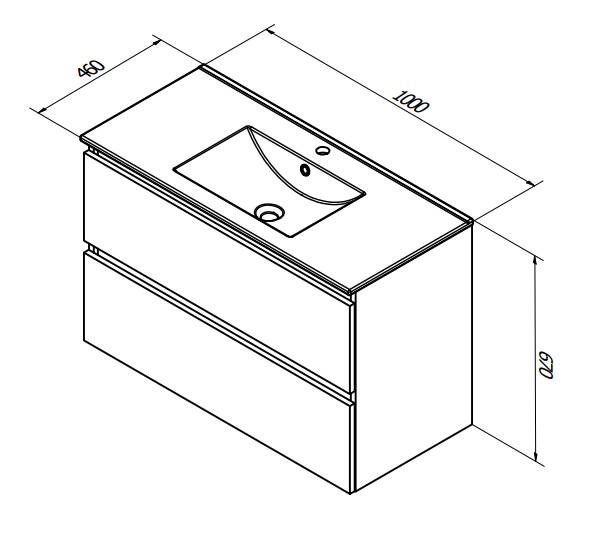 Sanibell Basicline m&oslash;bels&aelig;t 100 m/integrerede greb og stenvask - Whiskey eg
