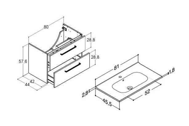 Dansani Mido+ 80 møbelsæt m/Kantate vask - Mat grå Dansani Mido+ 80 møbelsæt m/Kantate vask - Mat grå
