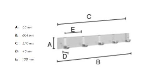 Beslagsboden knager&aelig;kke m/5 knager - Mat hvid/aluminium