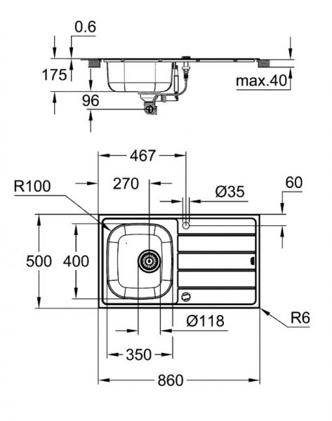 Grohe K200 k&oslash;kkenvask m/afl&oslash;bsbakke