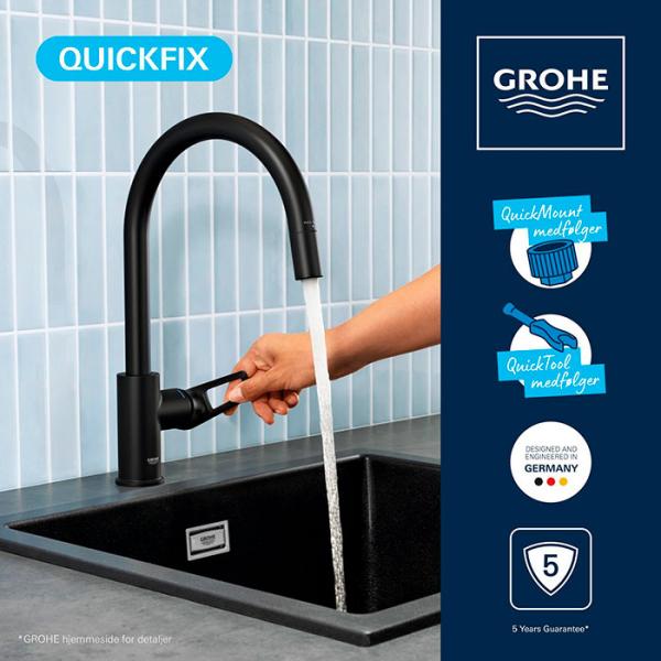 Grohe StartLoop k&oslash;kkenarmatur m/udtr&aelig;k - Mat sort