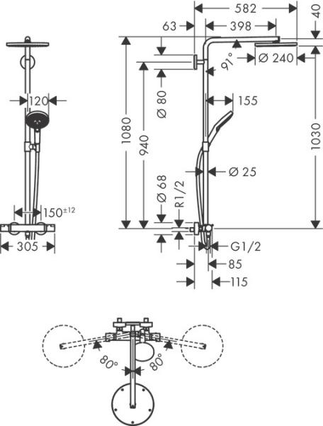 hansgrohe Raindance Select S 240 PowderRain brusesystem - B&oslash;rstet sort krom