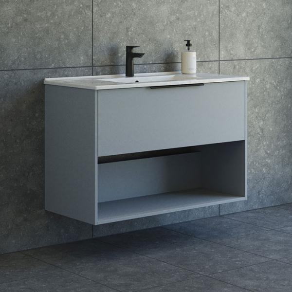 Dansani Mido+ Classic 101 m&oslash;bels&aelig;t m/Amber vask, 1 skuffe og &aring;bent rum - Mat lysebl&aring;