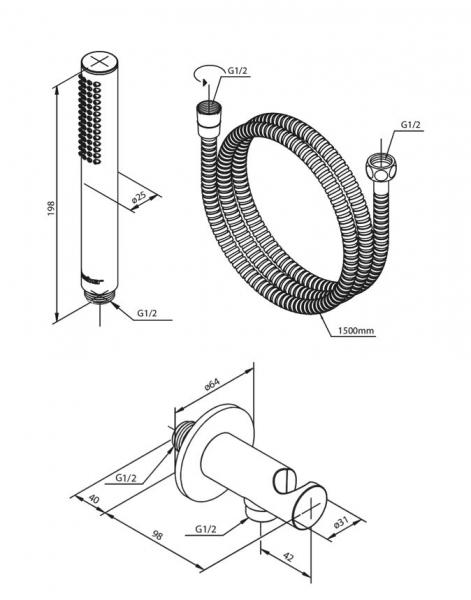 Damixa Silhouet komplet brusesystem til indbygning/loft - B&oslash;rstet grafitgr&aring;