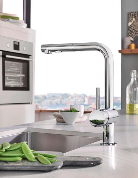 Grohe Minta k&oslash;kkenarmatur m/udtr&aelig;k og L-tud - Krom