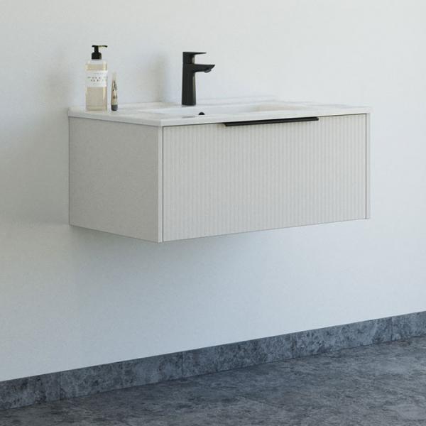 Dansani Mido+ Classic 81 m&oslash;bels&aelig;t m/Amber vask og 1 skuffe - Striber/mat sand