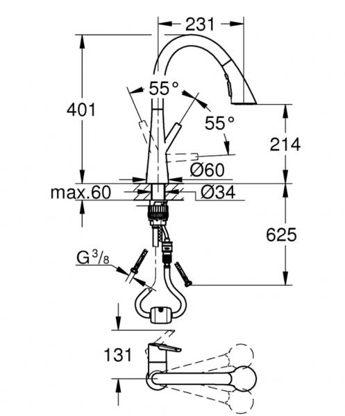 Grohe Zedra køkkenarmatur m/C-tud og udtræk - Krom Grohe Zedra køkkenarmatur m/C-tud og udtræk - Krom