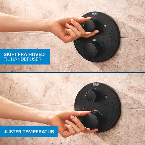 Grohe Precision Thermostat indbygningsbrusesystem - Mat sort